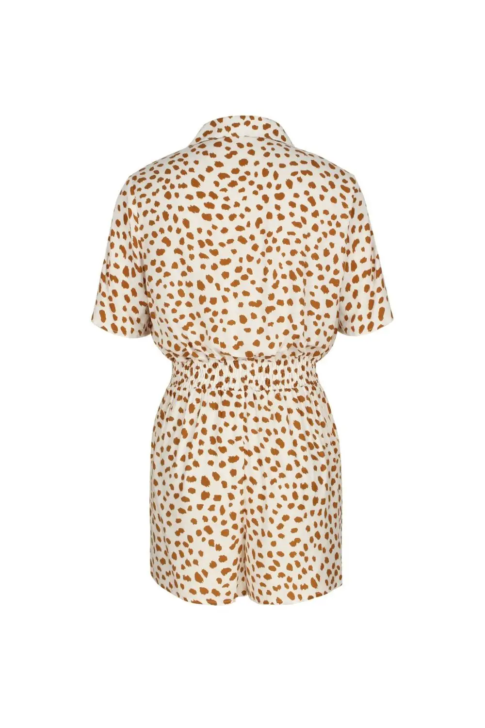 

Summer 2020 Boho Women Shirt Jumpsuit Backless Short Sleeve Print Elegant Playsuits High Waist Women Clothes Casual Short Pants