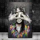 Граффити искусство абстрактная девушка с короной Холст Плакаты и принты уличное искусство женщина портрет картины стены картины дома