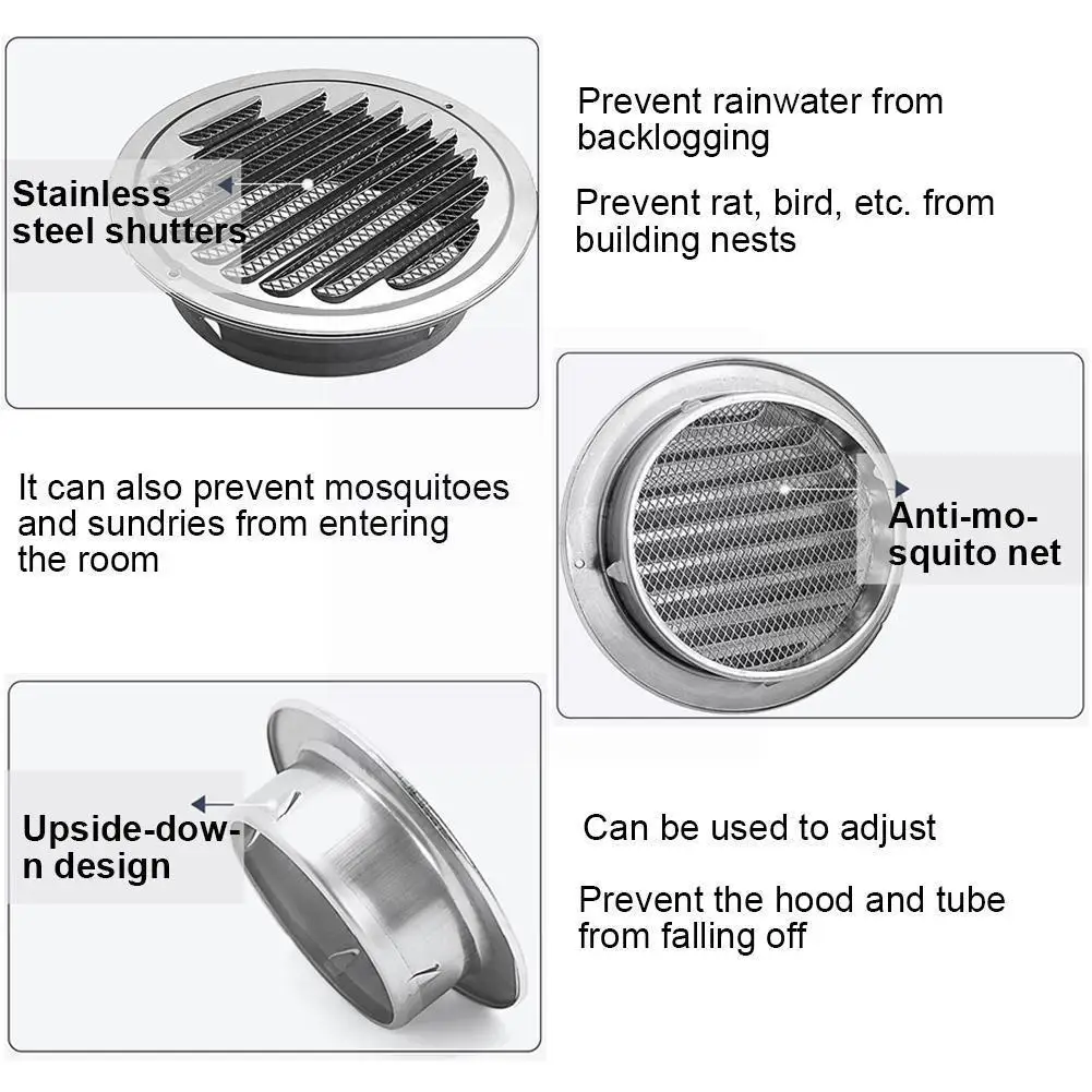 

Steel Hood Outer Wall Vent Rain Hood Thickened Hood Air Vent Vent 80/100/120/160mm Air Cover Louver Air Steel Bathroom Acce G0Y1