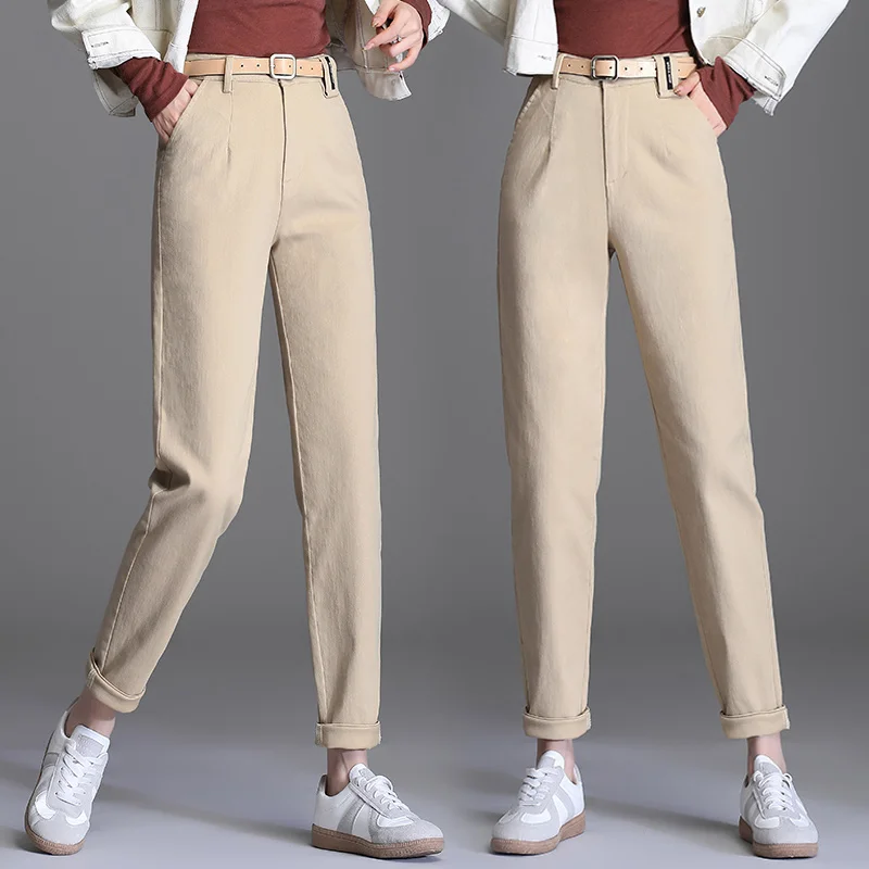 

Брюки-султанки хаки, женские осенние повседневные брюки, женские универсальные стройнящие брюки, свободные прямые брюки, новинка 2021 года