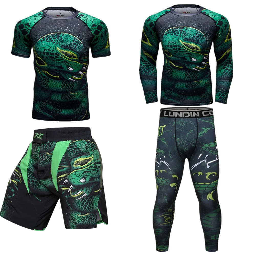 Bjj Rashguard For Men MMA Jiu JitsuT-shirts+Pants 4 Pcs/Set Boxing Jerseys KickBoxing Muay Thai Shorts MMA Compression Fightwear