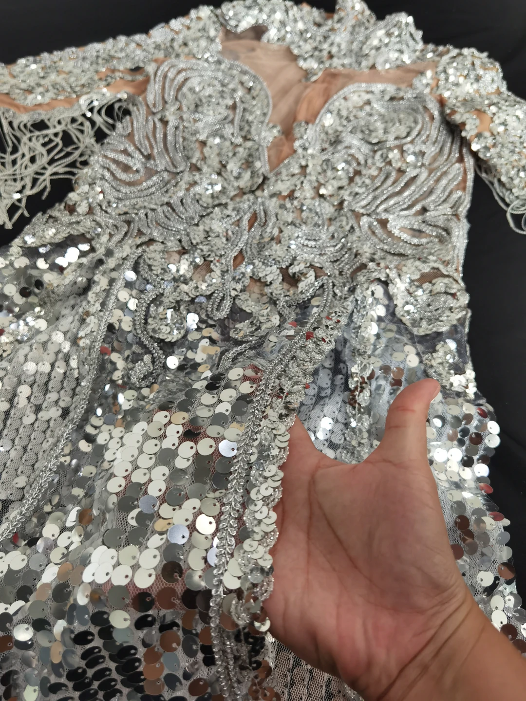 Сексуальное блестящее Серебряное платье с бахромой и блестками женское