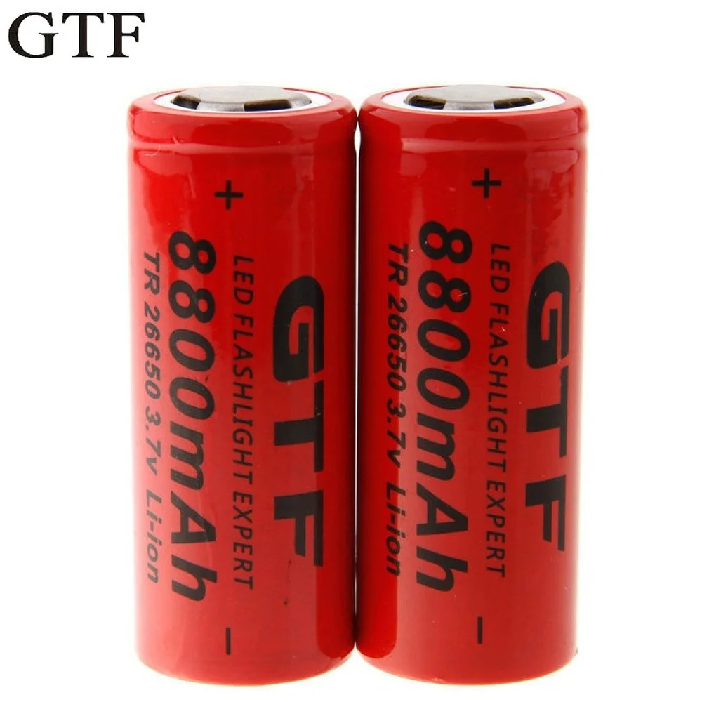 SALE 2PCS GTF 3.7V 26650 Lithium Battery 8800mAh Power Light 3.7v Rechargeable Lithium Battery for Flashlight Torch Power Bank