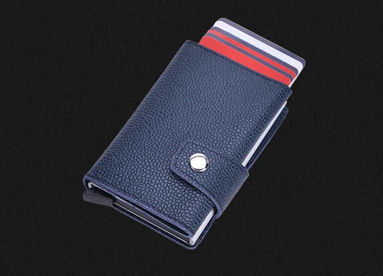 Bycobecy RFID алюминиевый кредитный держатель для карт, кошелек, держатель для карт для мужчин и женщин, автоматический всплывающий Чехол для карт из натуральной кожи