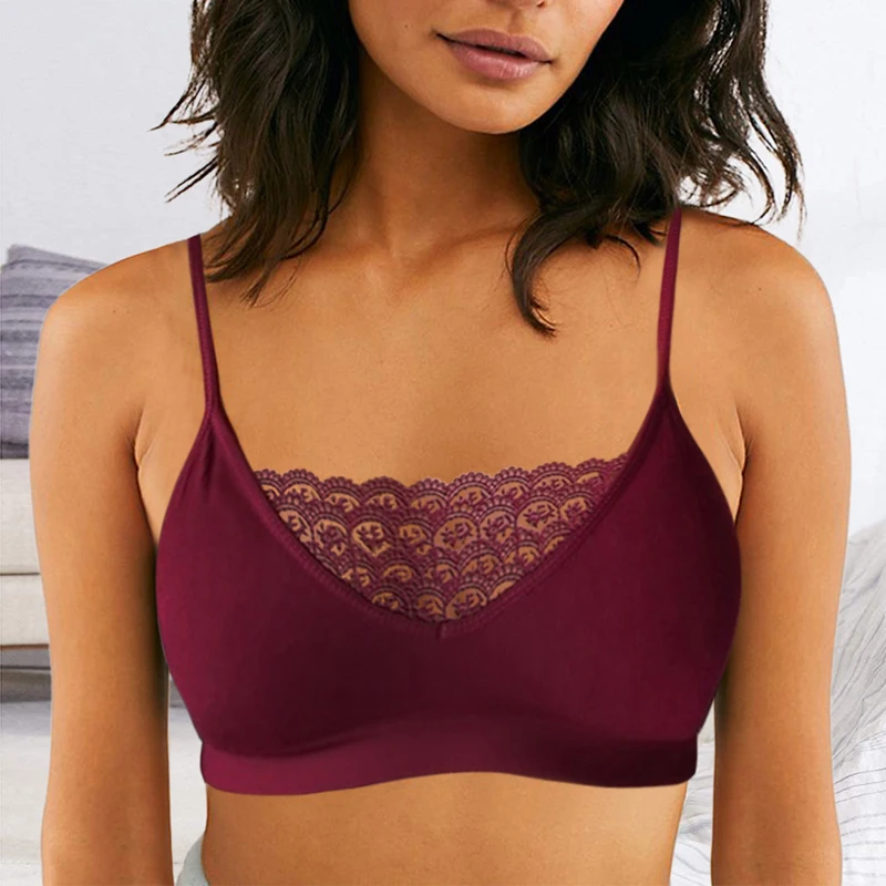 

Fashion Bras For Women Sexy Lace Bralette Thin Straps Bottoming Tube Top Solid Color lingerie Wireless Brassiere Underwear 3XL