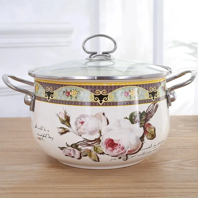 

New Thickened Enamel Enamel Deepened Saucepan Soup Pot Induction Cooker Gas Universal High-depth Visible Pot Easy To Clean