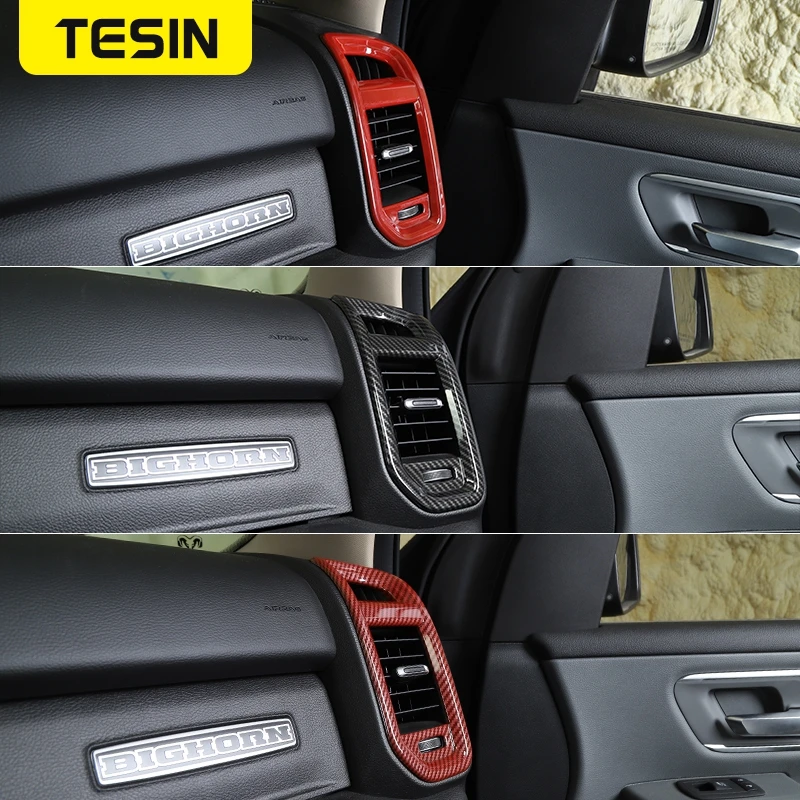 

TESIN Car Styling 2PCS ABS Carbon Fiber Interior Side Air Vent Outlet Cover Trim for Dodge Ram 1500 2019 2020 Accessories