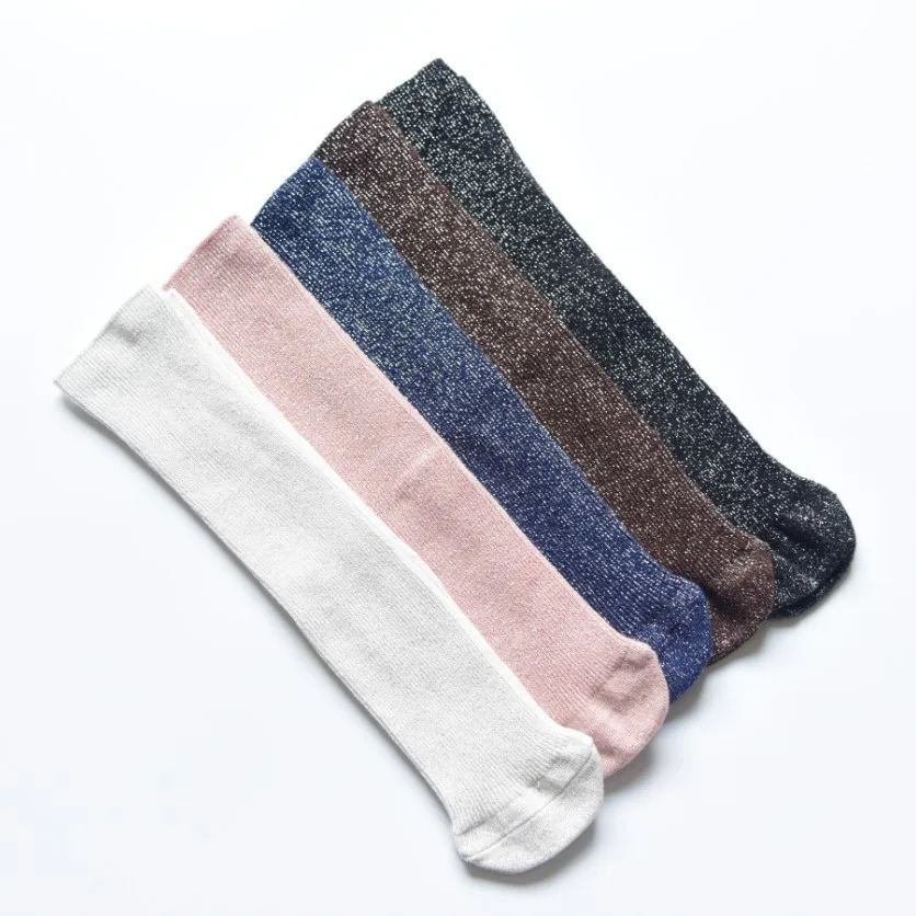 1T ~ для взрослых и детей Bling колено высокие носки маленьких девочек однотонные