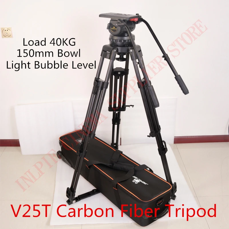 V25T Сверхмощный Профессиональный карбоновый Штатив для видеосъемки на 40 кг с 150 мм