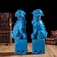 1 pair porcelain foo lion foo dogs ceramic figure statue for home decor decoration sculpture
