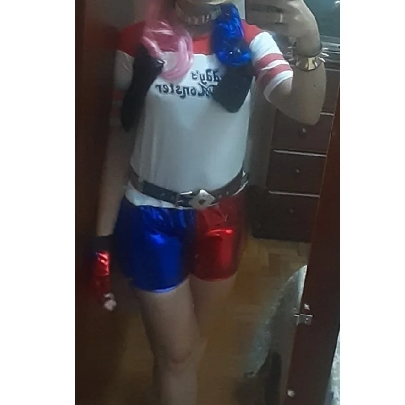 

Костюмы для косплея самоубийц, для девочек, детей, женщин, Харли Куинн, монстр, футболка, топ, куртка, брюки, защита запястья, аксессуары, полн...