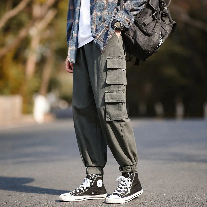 

HOUZHOU Black Cargo Pants Men Streetwear Fashion Men's Cargo Trousers Korean Style Trousers for Men Jogging Harajuku Plus Size