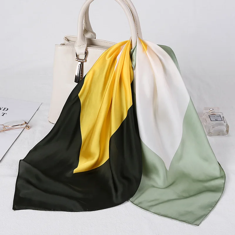 70*70CM Solid Silk Square Neck Scarf Women's Foulard Hair Band Neckerchief Head Scarves Bandana Shawls Lady Wraps Pashmina - купить по