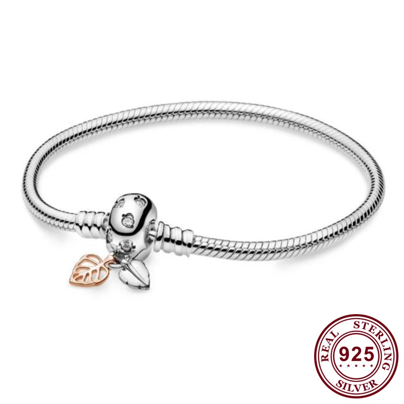 

100% 925 Sterling Silver Pan Pan Bracelet Shiny Silver Deciduous Button Bracelet Fit European Charm Bracelets Women Jewelry