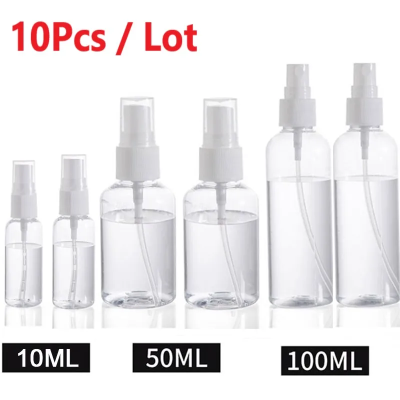 

10Pc/Lot Makeup Clear Bottle Reusable Portable 10ml 50ml 100ml Alcohol Spray Bottle Travel Hand Sanitizer Sub-Bottling Disinfect