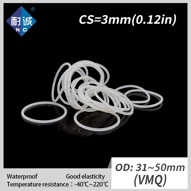 2PCS/lot Silicone rubber oring VMQ CS 3mm OD31/32/34/35/36/38/40/42/43/45/48/50mm O Ring Gasket Silicone O-ring waterproof