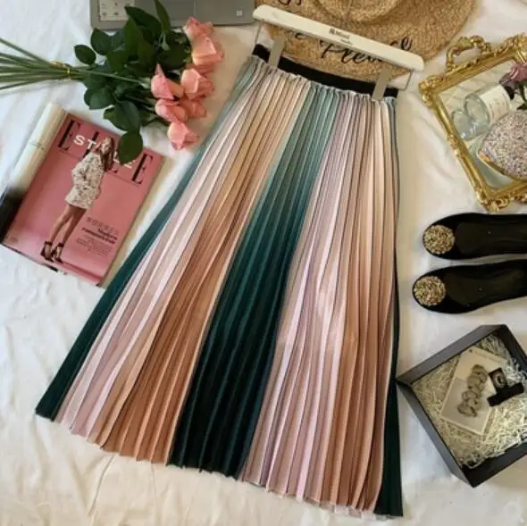 Женская шифоновая длинная юбка романтичная Радужная А силуэта с высокой талией и