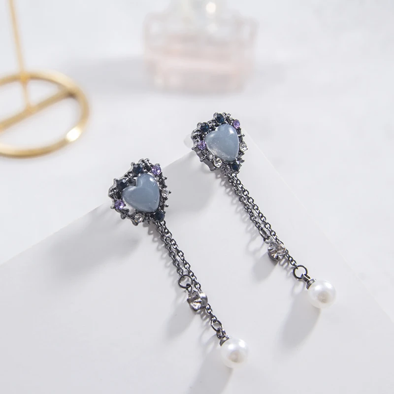 Модные корейские висячие серьги с блестящими кристаллами Love Heart длинная цепочка