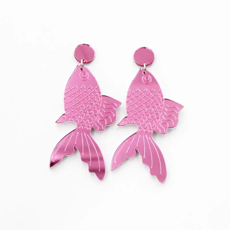 Женские акриловые серьги подвески длинные в форме золотой рыбки европейском