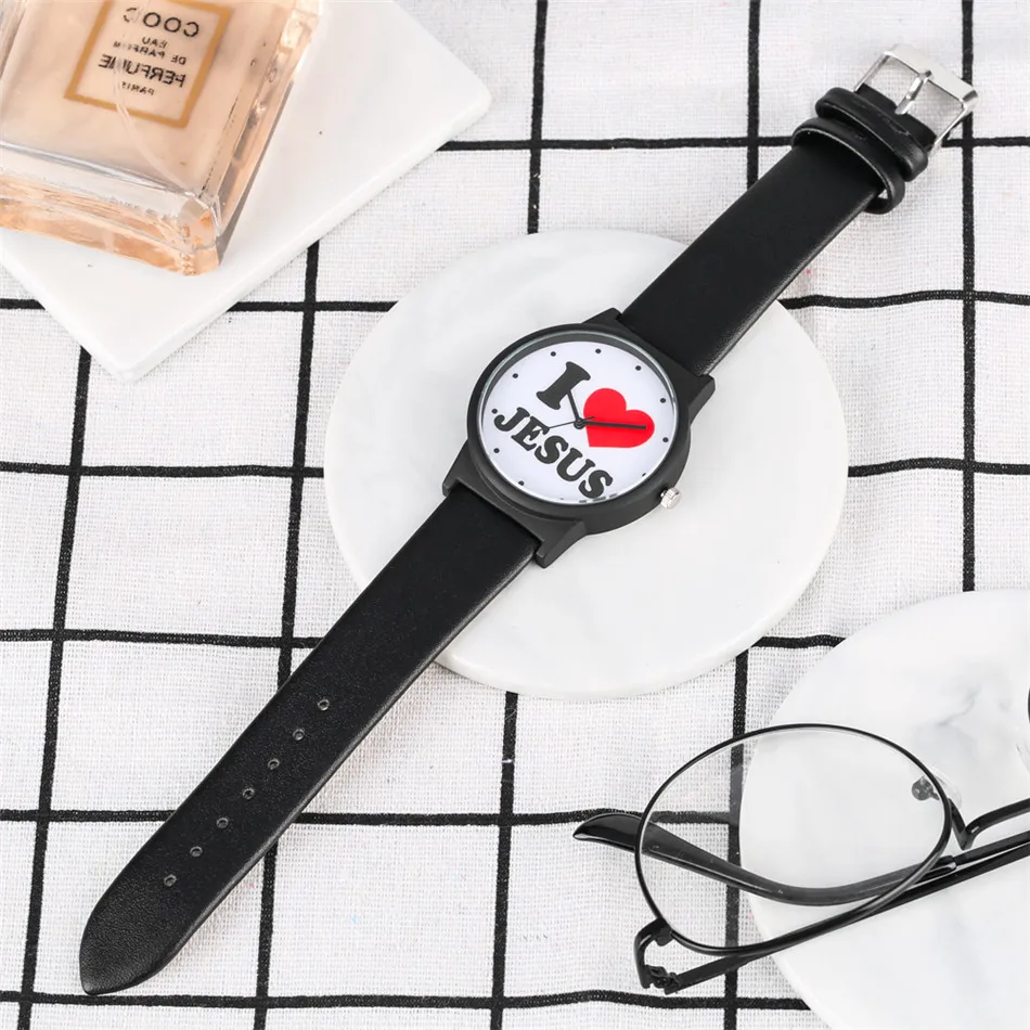 

I Love Jesus Theme Men's Watches Quartz Leather Wristwatch Casual Mens Watch reloj masculino Support Custom Dropshipping