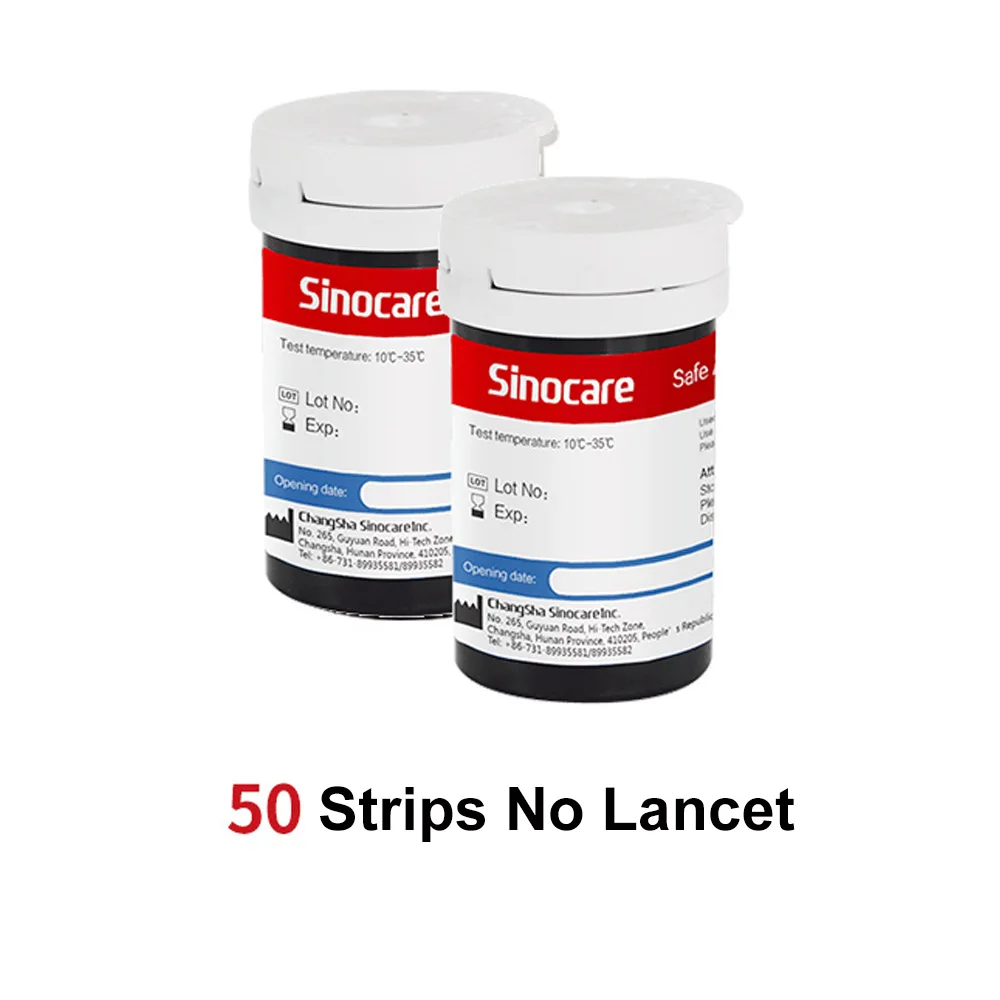 SINOCARE Safe AQ умный глюкометр с тестовыми полосками Lancets 5S простой тест точный для диабета - Цвет: 50 Strips No Lancet