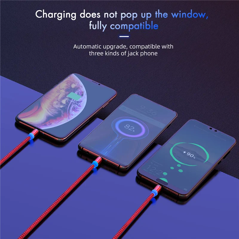 USLION Магнитный USB кабель Micro Type C для Samsung Galaxy S10 S10e iPhone XR Xs Max 8 7 6 1M 2M 2A магнитное