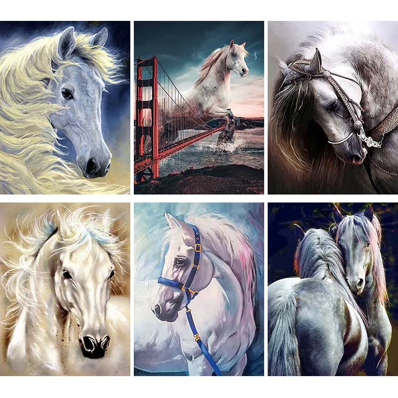 

Full Drill Diamond Embroidery White Horse Diamond Painting Horse Head Animal Cross Stitch Mosaic Rhinestone Photo Home Decor M6