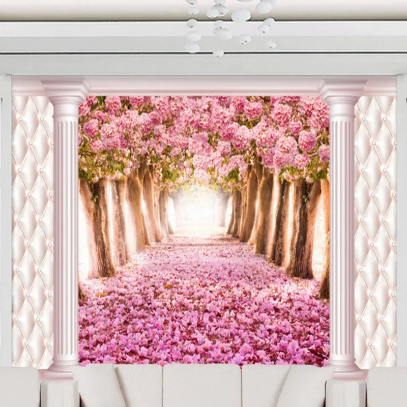 

Drop Shipping Custom Photo Wallpaper Romantic Cherry Landscape Background Backdrop Hotel Lobby Decoration Wallpaper Custom Mural