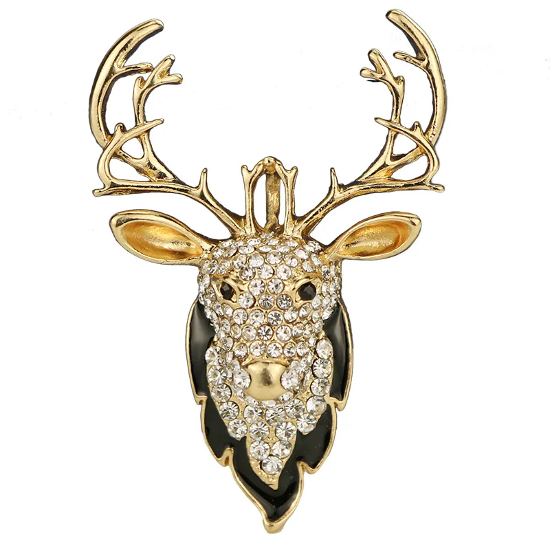 Роскошные Модные металлические стразы брошь в виде головы оленя булавка для