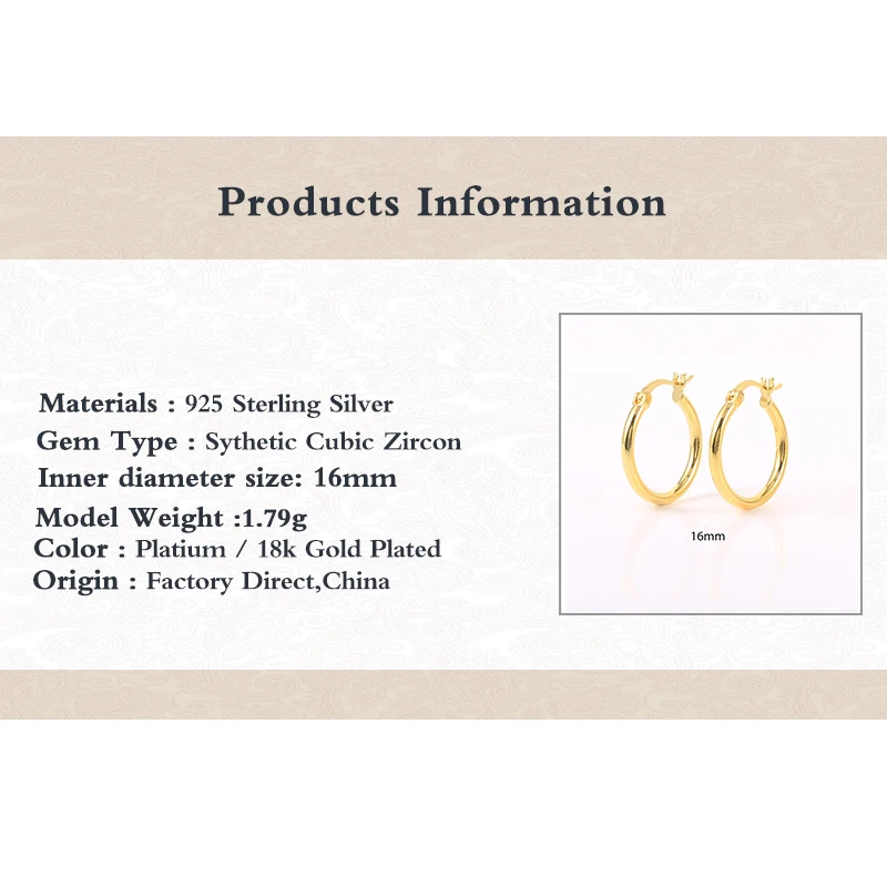 

GS 925 Sterling Silver 8-16mm Minimalist Smooth Hoop Earrings For Women Ear Bone Buckle Earring Gothic Ear Piercing Jewelry