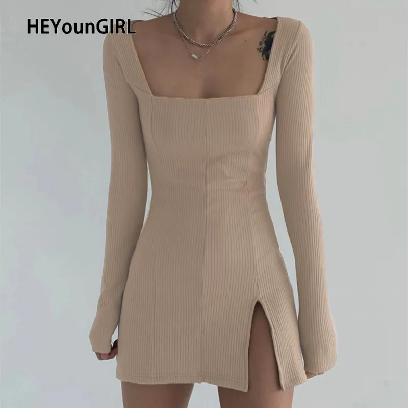 Однотонное облегающее мини платье HEYounGIRL с разрезом по бокам женские
