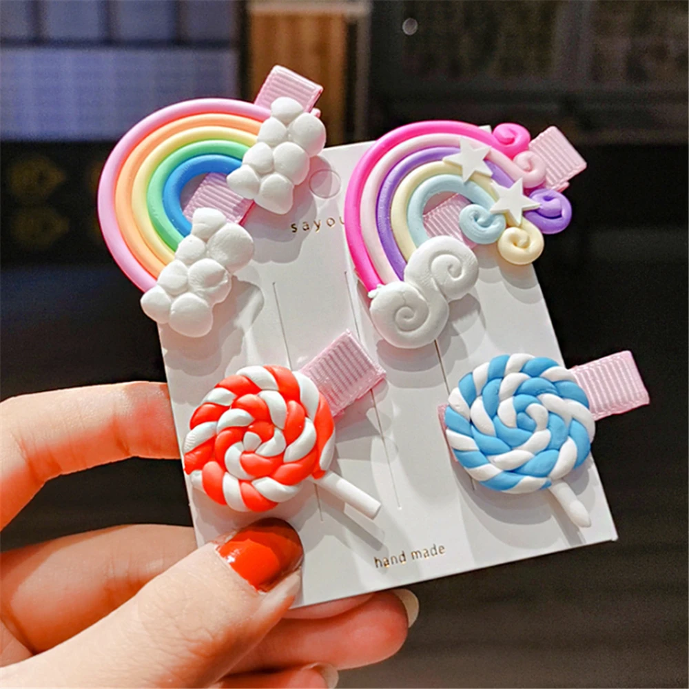 3 шт./компл. заколки для волос в виде милых облаков и леденцов радужные с