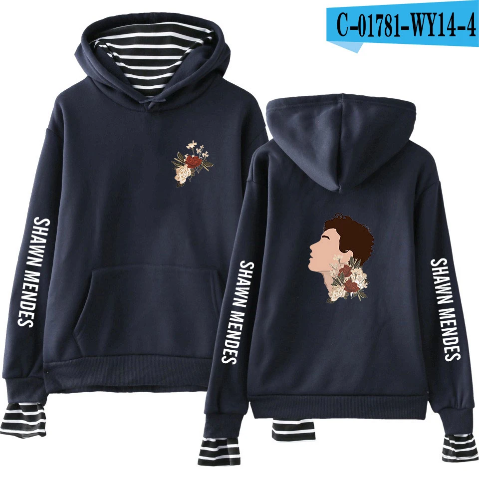 New shawn mendes Fake Two Pieces Hoodies Men/Women Autumn Winter Fashion Casual Sweatshirt Shawn Mendes Hip Hop Hoodie - Цвет: navyblue