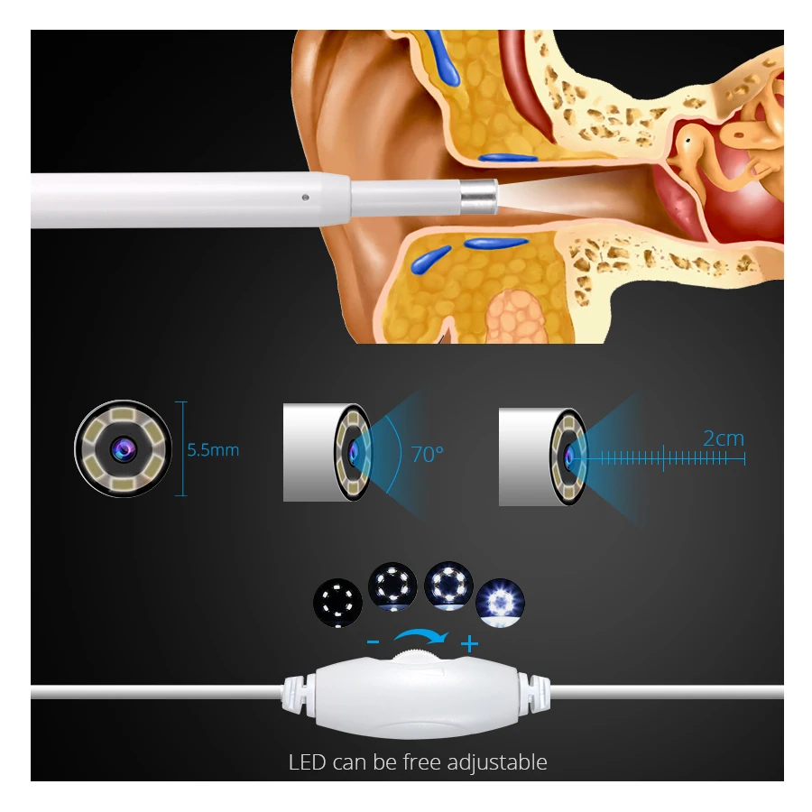 KERUI эндоскоп для очистки ушей USB Wi-Fi визуальная ложка мини камера 720P устройство