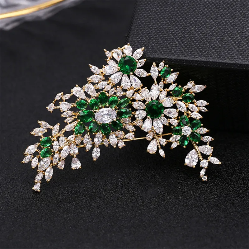 

OKILY Luxury AAA Cubic Zirconia Flower Brooches Pin for Women Delicate Bouquet Banquet Pins and Brooch Dress Scarf Jewelry