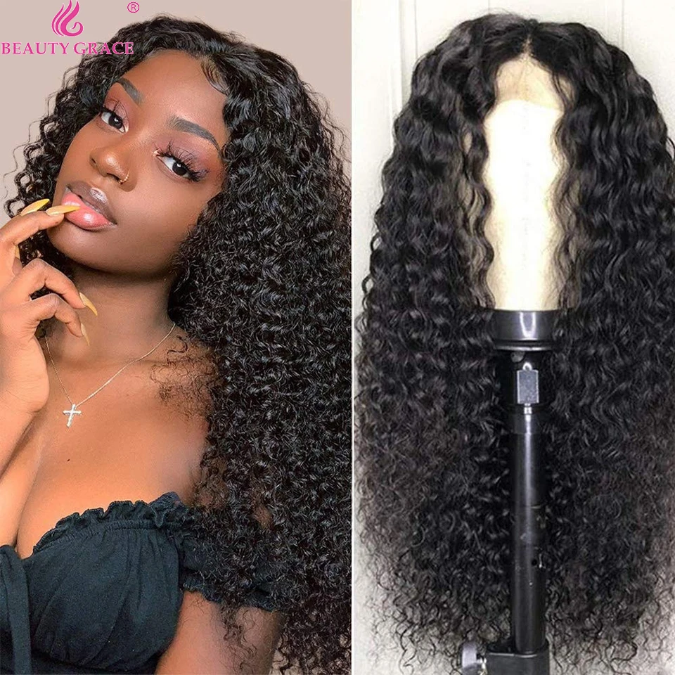 

Afro Kinky Curly Human Hair Lace Front Wig 4X4 Transparent Lace Closure Wig Wet And Wavy Indian Hair Wig 8-26 Inches