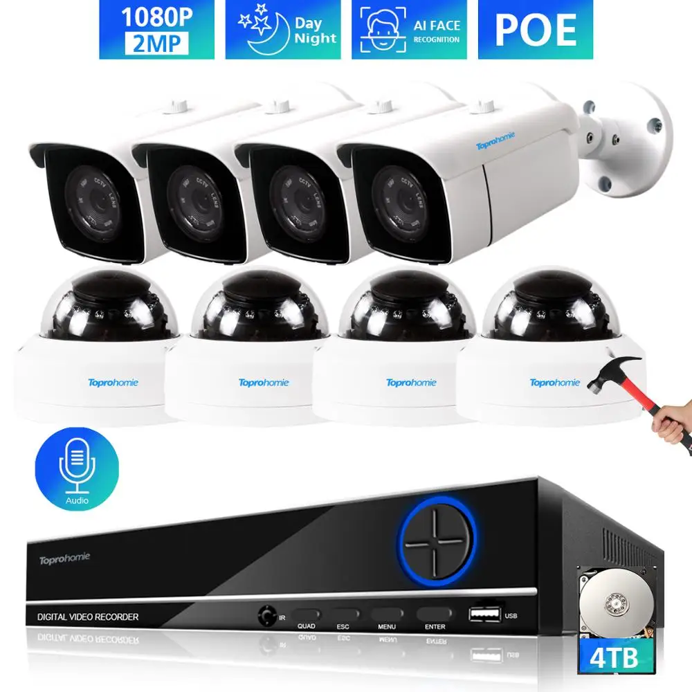 IP камера TOPROHOIME H.265 + 8 каналов 5 МП POE NVR 48 В 2 1080P|Система наблюдения| |
