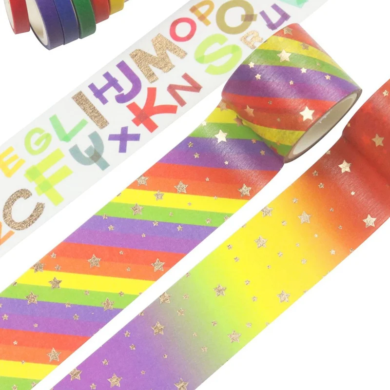 

13 Rolls Of Rainbow Hot Star Tape Set Color Wind Hand Account And Paper Tape
