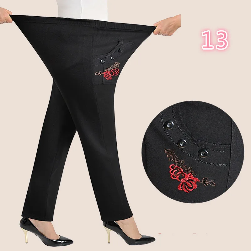 13 XL-8XL, Осень-зима, женские брюки с высокой талией, повседневные, с вышивкой, женские теплые бархатные прямые штаны, Pantalon, Femme размера плюс - Цвет: 13