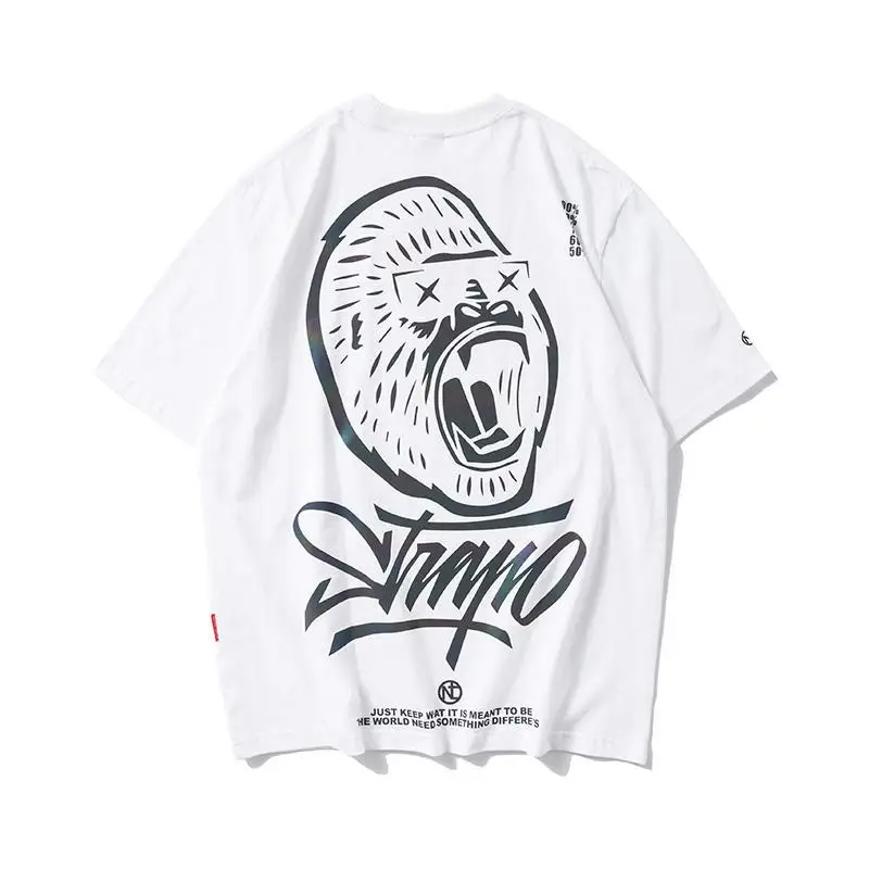 Крутая Светоотражающая футболка уличная одежда мужская летняя хлопковая