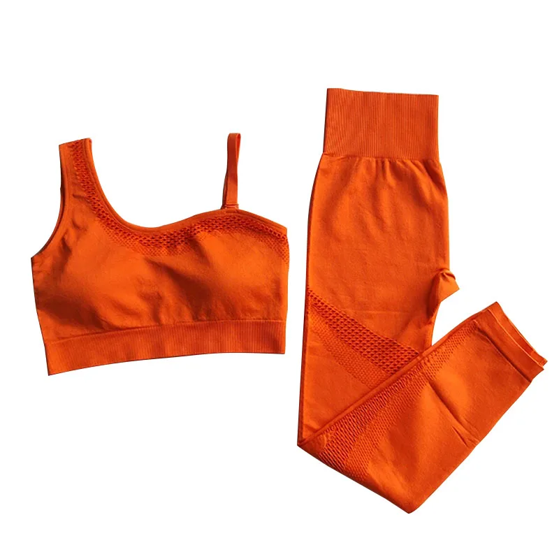 

Бесшовный комплект для йоги, женская одежда для спортзала, спортивная одежда, леггинсы с вырезами, мягкий спортивный бюстгальтер на одно пл...