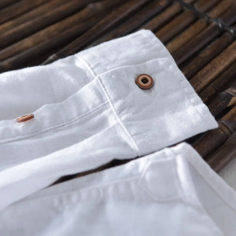 

2021 Man Summer Linen Shirts V-Neck Long Sleeve Fashion Slim Fit Chinese Style Summer Shirt For Man High Quality Brand Clothing