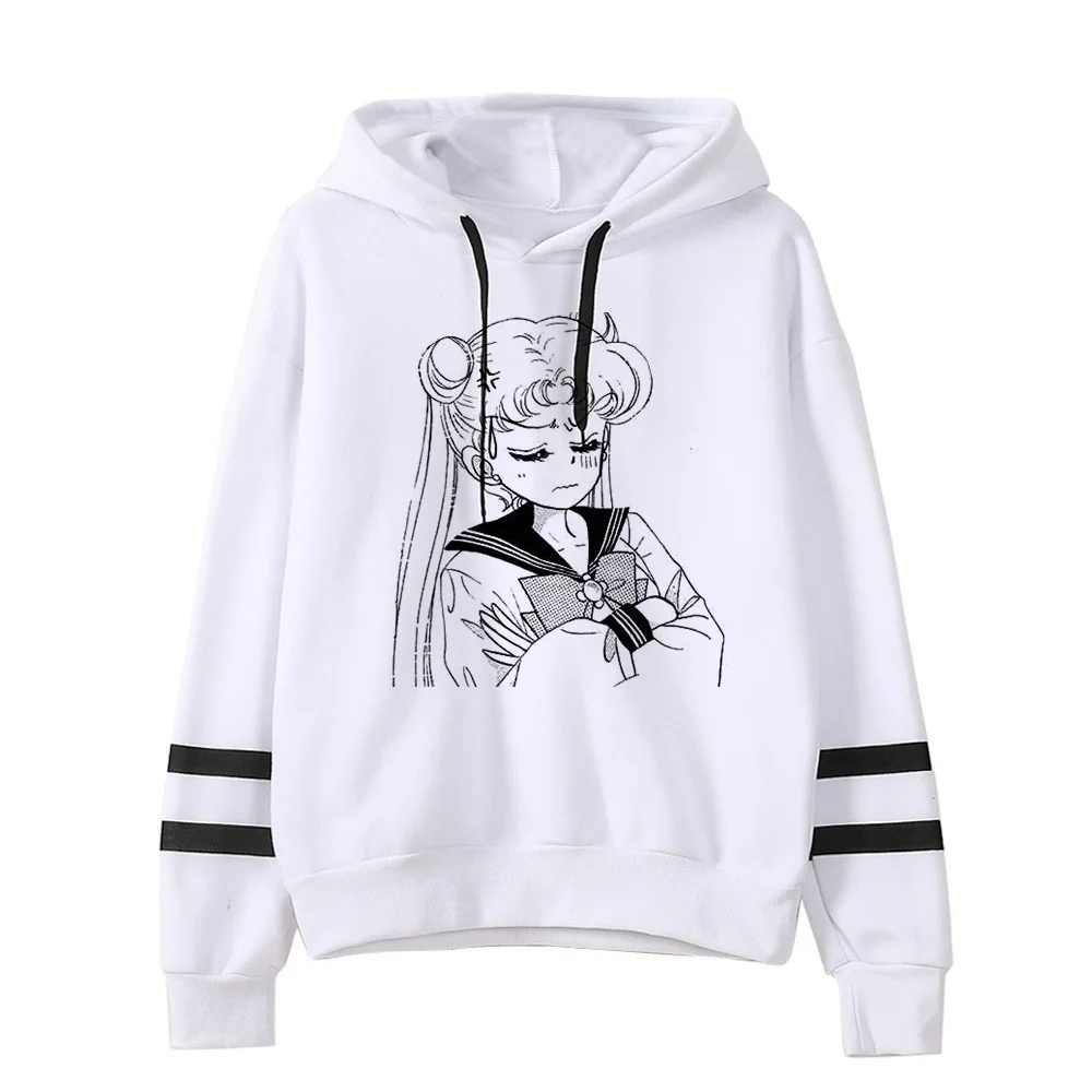 Сейлор свитшот с Луной кошкой Харадзюку корейский стиль ulzzang kawaii 90s мультфильм одежда пуловеры негабаритных с капюшоном уличная