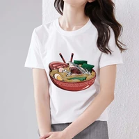 t shirt womens style street harajuku casual japanese funny pasta pattern printed slim fit commuter clothes soft o neck blouse