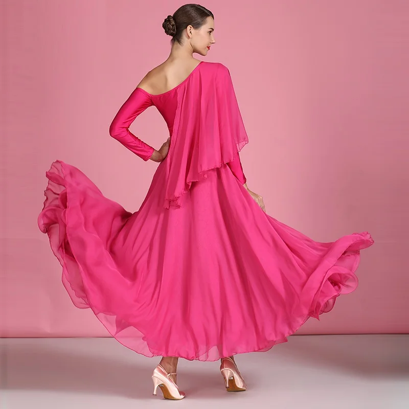Дешевое бальное платье для бальных танцев розовое шифоновое вальса из плавающей