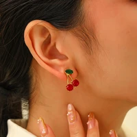 korea new fashion little refreshing cherry earrings women trendy lovely kawaii 925 silver needle lnlay zircon ear studs jewelry