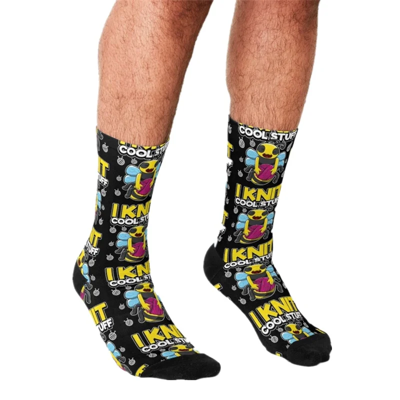 

Funny Men's socks I Knit Stuff Bee Knitting Pattern Printed hip hop Men Happy Socks cute boys street style Crazy Socks for men