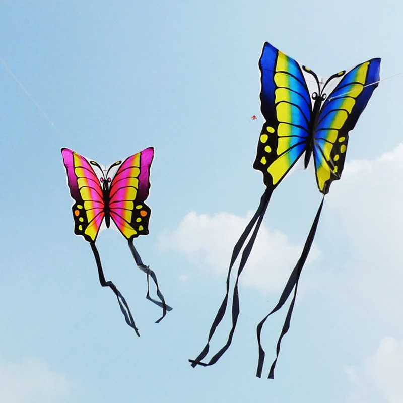 

free shipping butterfly kites 5pcs/lot nylon ripstop fabric kids kite handle line couples easy control wei kites factory toys