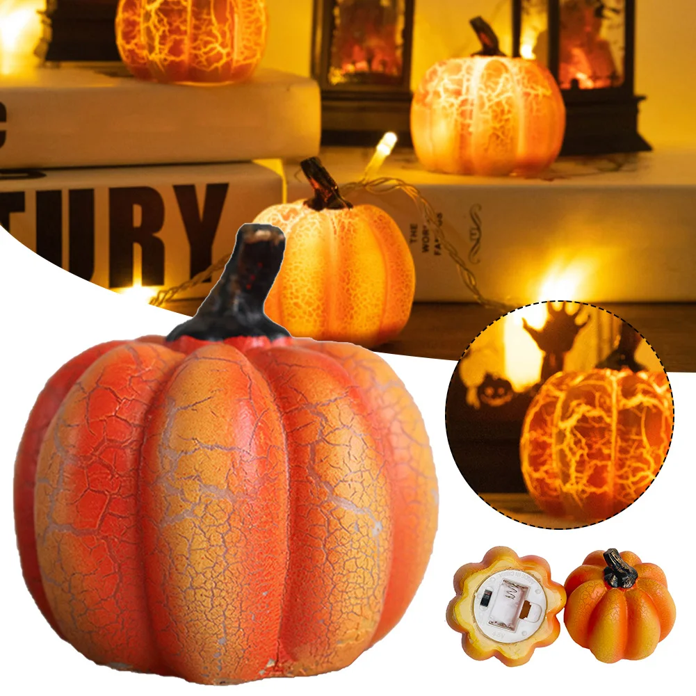 

Halloween Simulation Pumpkin LED Candle Light Resin Pumpkin Luminous Ornaments Halloween Home Desktop Ambient Light Decoration