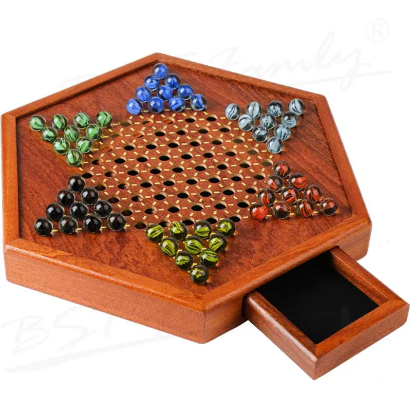 High Grade Multicolor Glass Chinese Checkers Chess Set Fine Wooden Hexagon Chessboard Classic Game T9